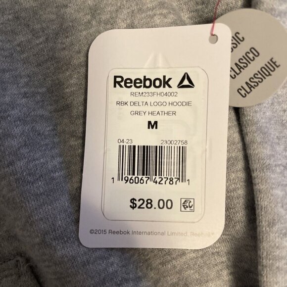 Reebok Men's Classic Delta Logo Hoodie Size M Relaxed Fit Grey Heather ,W Tags - Picture 3 of 13
